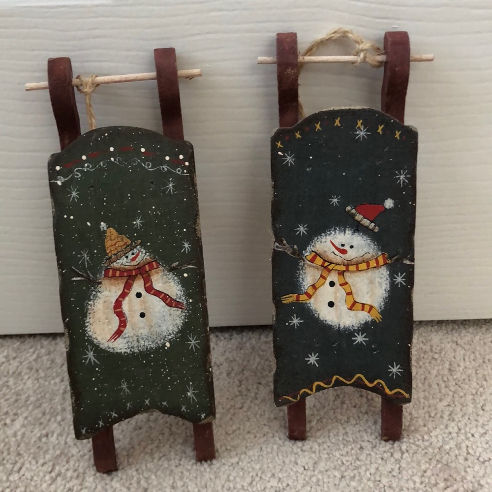 Vintage Inspired Painted Wooden Sled Christmas Decor